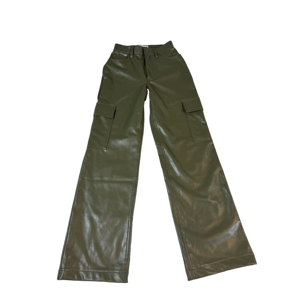 Abercrombie & Fitch Vegan Leather Cargo Pants Womens 24 Olive Green High Rise